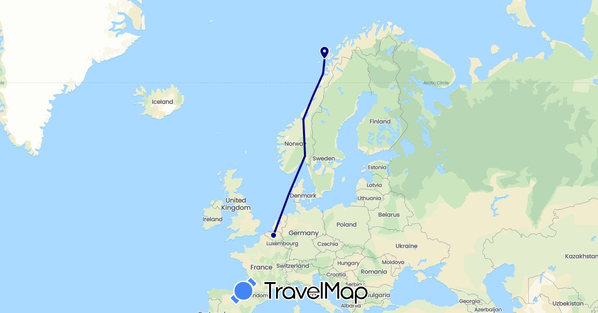 TravelMap itinerary: driving in Belgium, Norway (Europe)